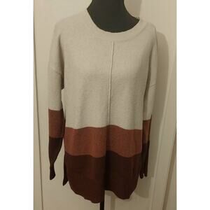 a.n.a A New Approach Color Block Pullover Sweater Women’s M Beige Brown & Rust